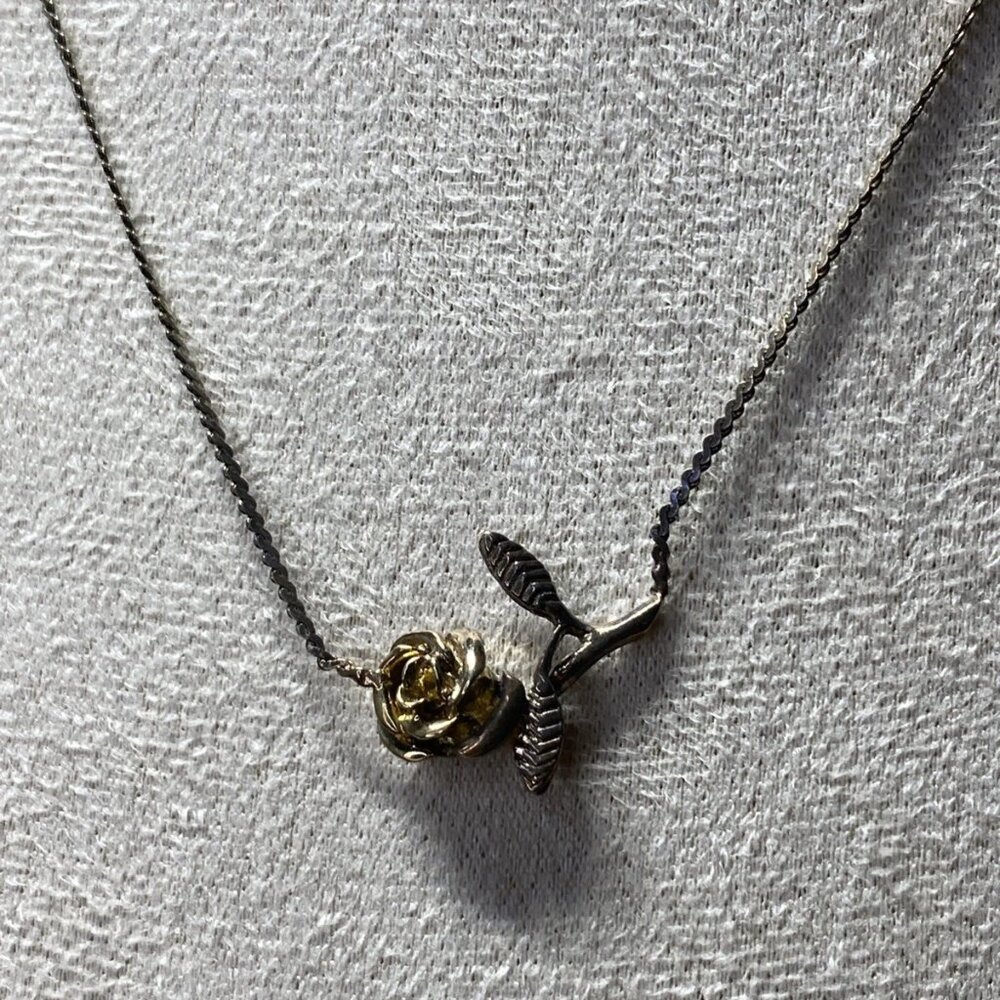 Vintage Sterling Silver & Gold Rose Pendant Necklace